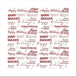 Happy Holidays Cute Simple Lettering Pattern Red Gray Posters and Art